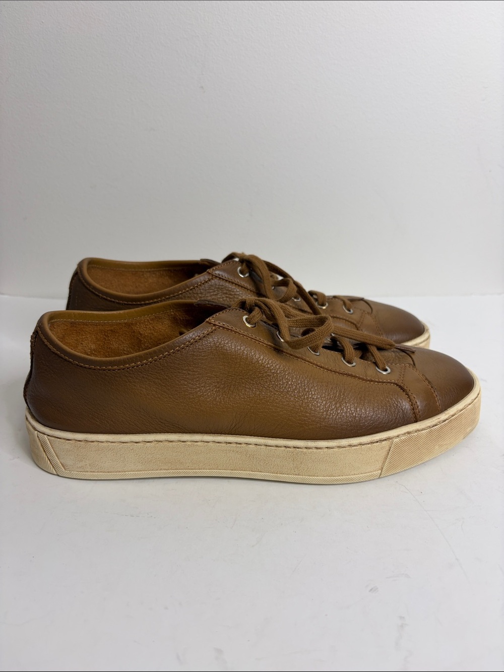 Santoni Sneakers Mens US 10 Cigar Brown Leather Running Shoes Made in Italy